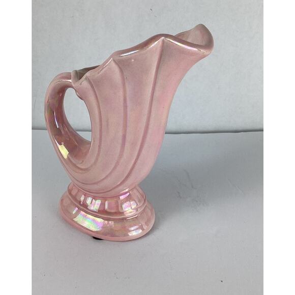 Bayer Pottery Pink Drip Glaze Shell Set Of 2 Planter Vase Vtg Mid Century USA - Picture 3 of 9
